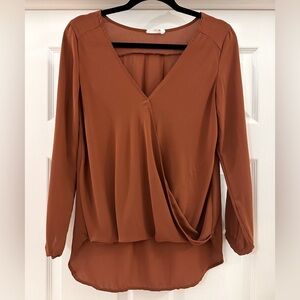 VICI Lush Rust V Neck Draped Wrap Blouse top Brown sz Small